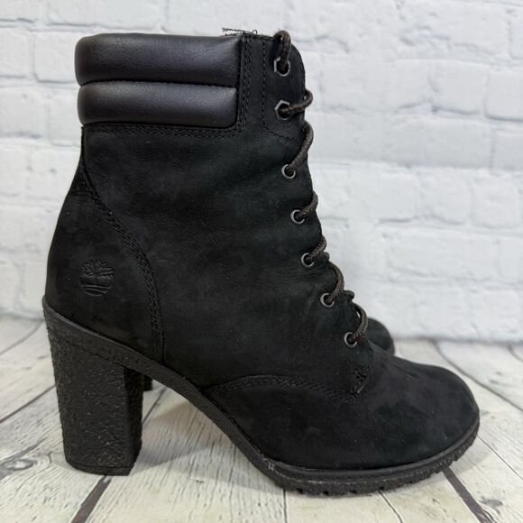 Timberland Tillston 6 Booties Women Size 7 Black High Heel Block Steampunk Boots - Picture 1 of 15